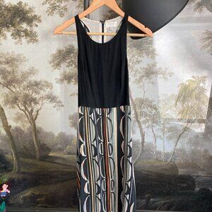 Antropologie Harlyn Silk Midi Dress - Black and Geometric Pattern Size 2P
